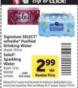 Safeway Signature Select Refreshe Purified Drinking Water offer