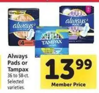 Safeway Always Pads or Tampax offer