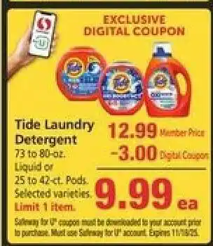 Safeway Tide Laundry Detergent offer