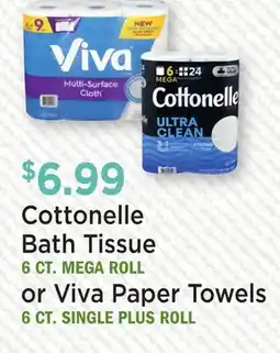 Heinen's Cottonelle Bath Tissue 6 CT. MEGA ROLL or Viva Paper Towels 6 CT. SINGLE PLUS ROLL offer