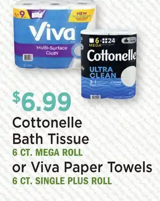 Heinen's Cottonelle Bath Tissue 6 CT. MEGA ROLL or Viva Paper Towels 6 CT. SINGLE PLUS ROLL offer