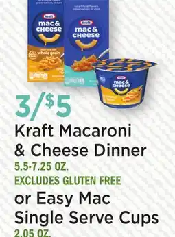 Heinen's Kraft Macaroni & Cheese Dinner 5.5–7.25 oz.or Easy Mac Single Serve Cups 2.05 oz offer