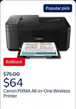 Walmart Canon PIXMA TR4722 All-In-One, Wireless Color Inkjet Printer for Home Office Use offer