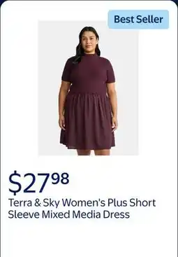 Walmart Terra & Sky Women's Plus Short Sleeve Mini Mixed Media Dress, Sizes 0X-5X offer