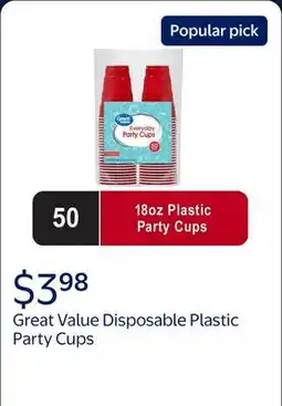 Walmart Great Value Disposable Plastic Party Cups, Red, 18 oz, 50 Count offer