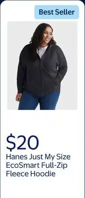 Walmart Hanes Just My Size EcoSmart Women's Full-Zip Fleece Hoodie (Plus ) Ebony 1X offer