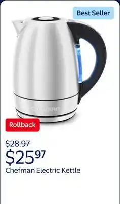 Walmart Chefman 1.8 Liter Electric Kettle, 1500W Rapid Water Boiler with Lift-Out Lid – Stainless Steel offer
