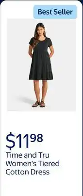 Walmart Time and Tru Women's Tiered Cotton Dress with Short Sleeves, Sizes XS-XXXL offer