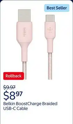 Walmart Belkin BoostCharge Braided USB-C Cable (5ft) for iPhone 16, 15, Galaxy S25, S24 & More - Rose Gold offer