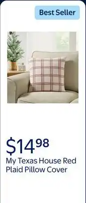 Walmart My Texas House 18 x 18 Red Windowpane Plaid Cotton Decorative Pillow Cover offer