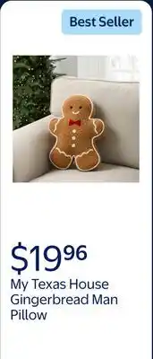 Walmart My Texas House 16 x 12 Gingerbread Man Shaped Decorative Pillow offer