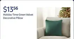 Walmart Holiday Time 18 x 18 Green Velvet Decorative Pillow offer