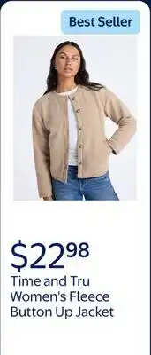Walmart Time and Tru Women's Fleece Button Up Jacket, Lightweight, Sizes XS-XXXL offer