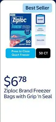 Walmart Ziploc Brand Freezer Bags, School Supplies, with Grip 'n Seal Technology, Quart, 50 Count offer