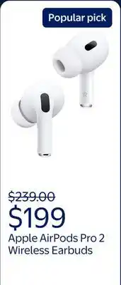 Walmart Apple AirPods Pro 2, Wireless Earbuds, Active Noise Cancellation, Hearing Aid Feature offer