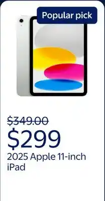 Walmart 2025 Apple 11-inch iPad A16 Wi-Fi 128GB - Silver offer