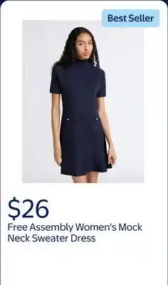 Walmart Free Assembly Women's Mock Neck Sweater Dress with Short Sleeves, Sizes XS-XXL offer