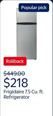 Walmart Frigidaire 7.5 Cu. ft. Refrigerator, Platinum Series, Standard Door Style - Stainless Look offer