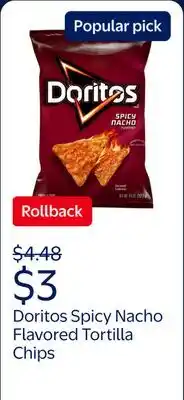 Walmart Doritos Spicy Nacho Flavored Tortilla Chips, 9.25 oz Bag offer