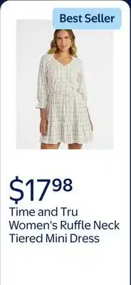 Walmart Time and Tru Women's Ruffle Neck Tiered Mini Dress, Sizes XS – XXXL offer