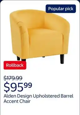Walmart Alden Design Upholstered Barrel Accent Chair for Livingroom, Yellow Velvet offer