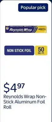 Walmart Reynolds Wrap Non-Stick Aluminum Foil Roll, 12 inches Wide, 50 Sq. Ft offer