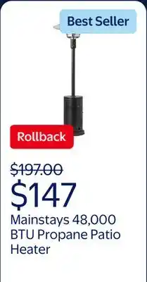Walmart Mainstays 48,000 BTU Freestanding Metal Propane Patio Heater, Black offer