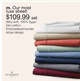 JC Penney Fieldcrest 500TC Egyptian Cotton Queen Sheet Set offer