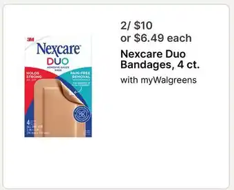 Walgreens Nexcare Duo Bandages 4 ct offer