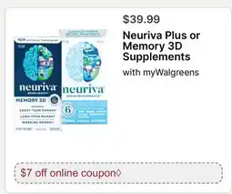 Walgreens Neuriva Plus or Memory 3D Supplements offer