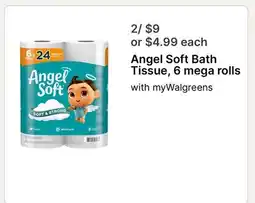 Walgreens Angel Soft Bath Tissue, 6 mega rolls offer