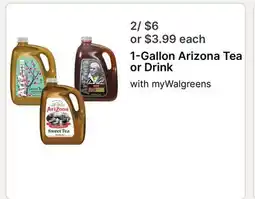 Walgreens 1-Gallon Arizona Tea or Drink offer