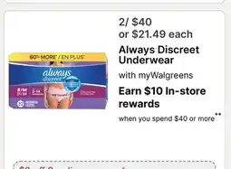 Walgreens Always Discreet Underwear offer