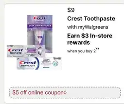 Walgreens Crest Toothpaste offer
