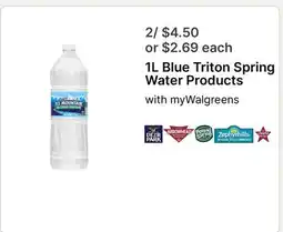 Walgreens 1L Blue Triton Spring Water Products offer