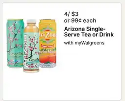 Walgreens Arizona Single-Serve Tea or Drink offer