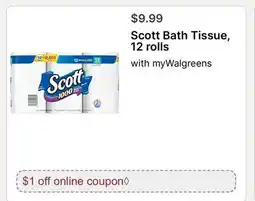 Walgreens Scott Bath Tissue, 12 rolls offer