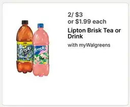 Walgreens Lipton Brisk Tea or Drink offer