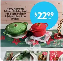 Aldi Merry Moments 2-Quart Holiday Cast Iron Dutch Oven or 2.2-Quart Cast Iron Braiser offer