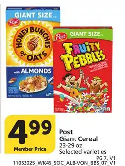 Albertsons Post Giant Cereal offer