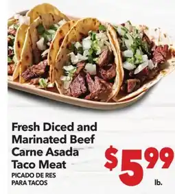 Vallarta Supermarkets Fresh Diced and Marinated Beef Carne Asada Taco Meat / PICADO DE RES PARA TACOS offer
