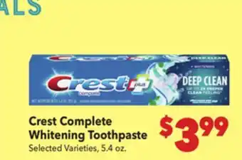 Vallarta Supermarkets Crest Complete Whitening Toothpaste offer