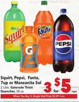 Vallarta Supermarkets Squirt, Pepsi, Fanta, 7up or Manzanita Sol offer