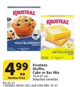 Vons Krusteaz Muffin, Cake or Bar Mix offer