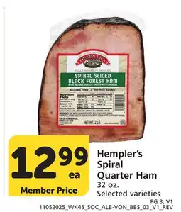 Vons Hempler's Spiral Quarter Ham offer