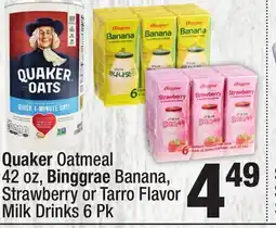 Super King Markets Quaker Oatmeal 42 oz, Binggrae Banana, Strawberry or Tarro Flavor Milk Drinks 6 Pk offer
