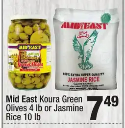 Super King Markets Mid East Koura Green Olives 4 lb or Jasmine Rice 10 lb offer