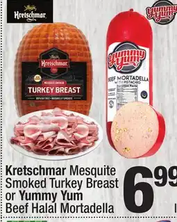 Super King Markets Kretschmar Mesquite Smoked Turkey Breast or Yummy Yum Beef Halal Mortadella offer