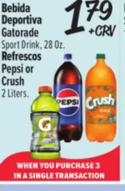 El Super Gatorade Sport Drink, 28Oz. Pepsi or Crush 2 Liters offer