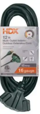 The Home Depot HDX 12' Indoor/Outdoor Triple Tap Green Extension Cord offer
